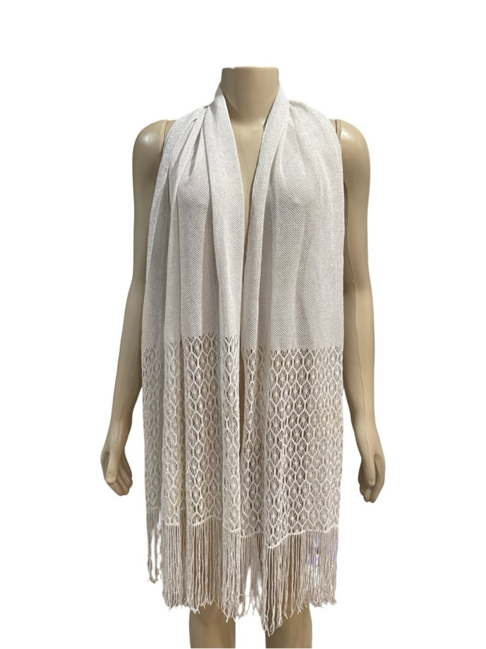 Betsey Johnson Metallic Crochet Knit Fringe Shawl Wrap